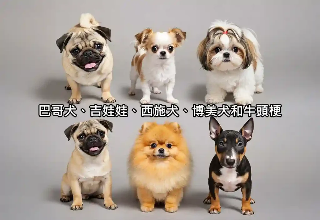 巴哥犬、吉娃娃、西施犬、博美犬和牛頭梗